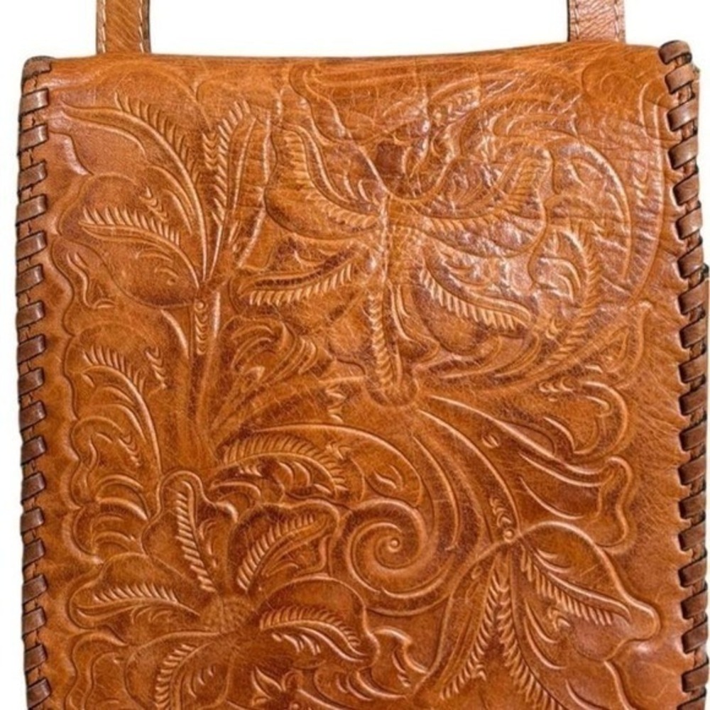 Patricia Nash Granada Tooled Leather Crossbody Bag Tan Floral Western Boho - Picture 2 of 16